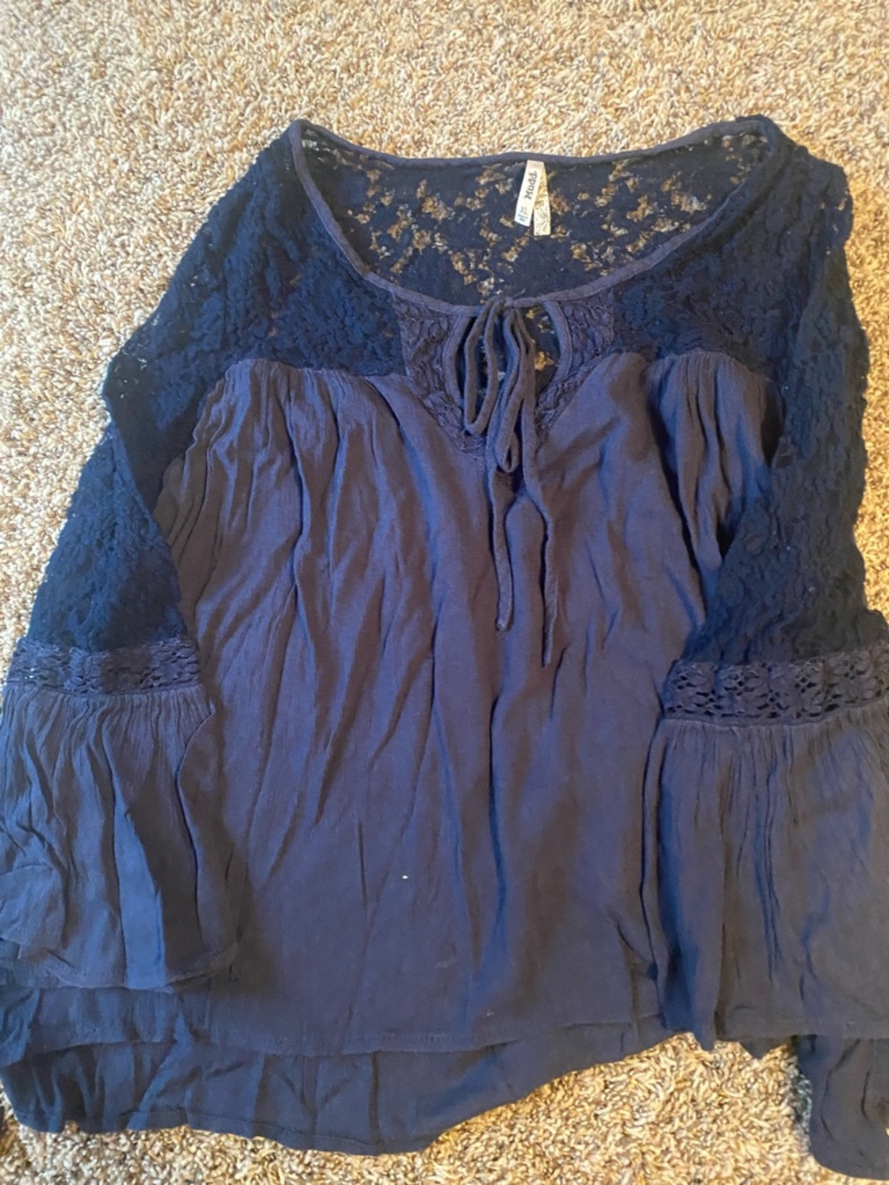 Mudd Boho Lace-Accent Navy Women's Top